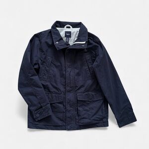 GAPKids Utility Cargo Jacket Navy Lined Zipper Snap Buttons Field Coat Sz Large